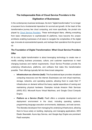 The Indispensable Role of Cloud Service Providers in the Digitization of Businesses