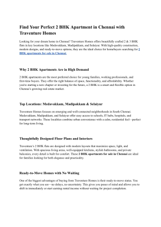 Find Your Perfect 2 BHK Apartment in Chennai with Traventure Homes