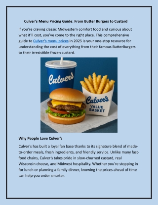 Culver’s Menu Pricing Guide: From ButterBurgers to Custard