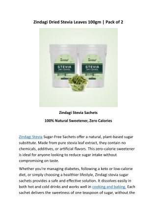 Zindagi Dry Stevia Leaves 100g | Pack of 2 | Organic & Pure