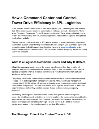 How a Command Center and Control Tower Drive Efficiency in 3PL Logistics