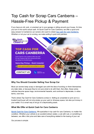 Top Cash for Scrap Cars Canberra – Hassle-Free Pickup & Payment