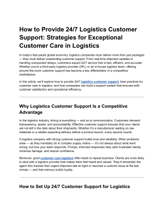 How to Provide 24_7 Logistics Customer Support_ Strategies for Exceptional Customer Care in Logistics