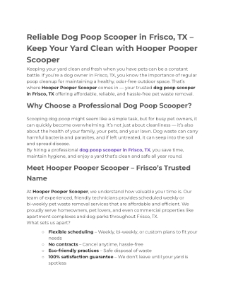 Reliable Dog Poop Scooper in Frisco, TX – Keep Your Yard Clean with Hooper Pooper Scooper
