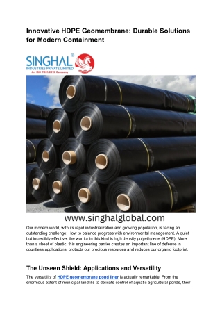 Innovative HDPE Geomembrane Durable Solutions