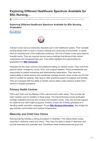 Exploring Different Healthcare Spectrum Available for BSc Nursing