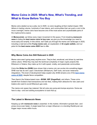 Memecoinist Meme Coins in 2025