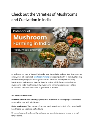 Check out the Varieties of Mushrooms and Cultivation in India