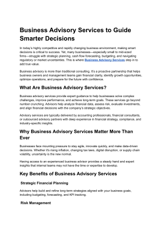 Business Advisory Services to Guide Smarter Decisions