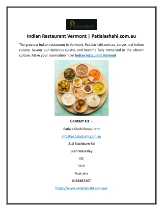 Indian Restaurant Vermont | Patialashahi.com.au