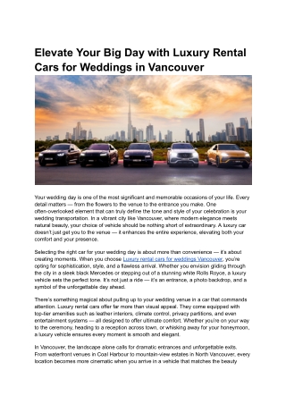 Luxury rental cars for weddings Vancouver