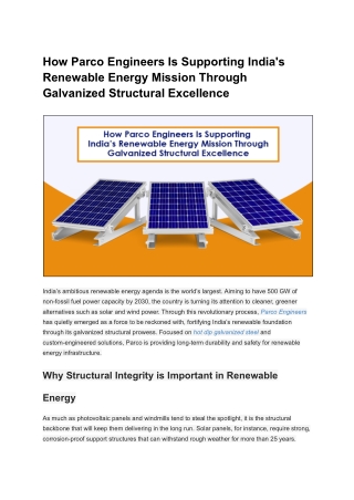 How Parco Engineers Is Supporting India's Renewable Energy Mission