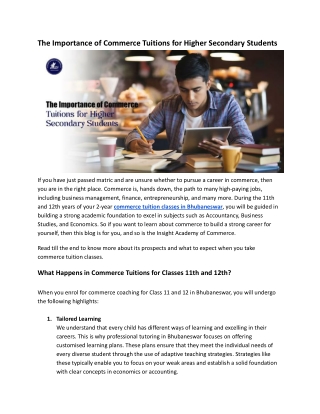 The Importance of Commerce Tuitions for Higher Secondary Students