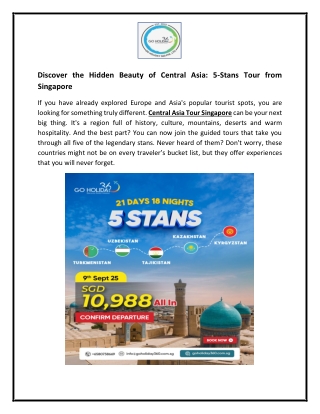 21-Day 5 Stans Tour – Central Asia Holiday Packages from Singapore