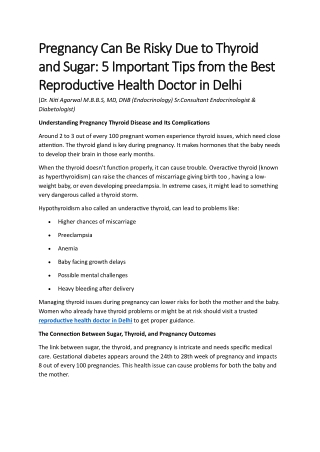 Pregnancy Can Be Risky Due to Thyroid and Sugar