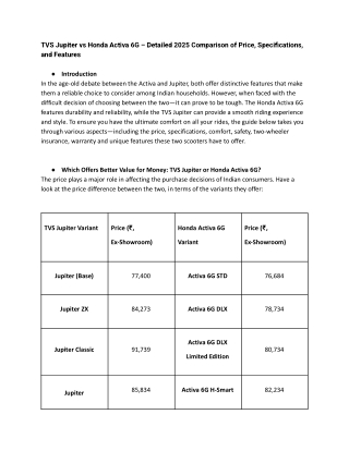 TVS Jupiter vs Honda Activa 6G_ Compare price, 6G specs, and features