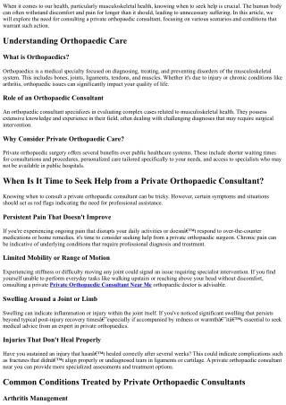 When Is It Time to Seek Help from a Private Orthopaedic Consultant?