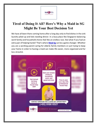 Tired of Doing It All Here’s Why a Maid in SG Might Be Your Best Decision Yet