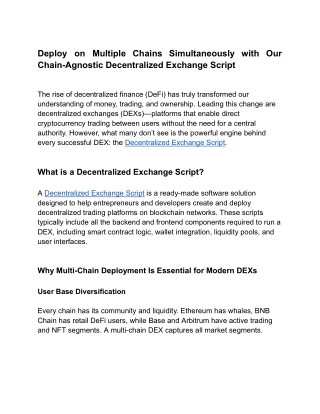 Deploy on Multiple Chains Simultaneously with Our Chain-Agnostic Decentralized Exchange Script