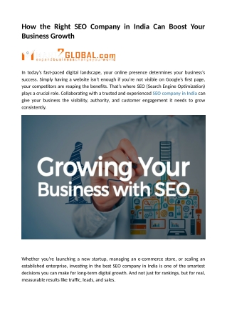 How the Right SEO Company in India Can Boost Your Business Growth