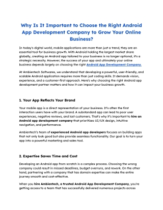 Why Is It Important to Choose the Right Android App Development Company to Grow Your Online Business