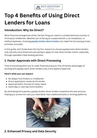 Top 4 Benefits of Using Direct Lenders for Loans