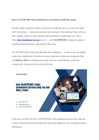 How VALiNTRY360’s Sales Enablement Services Help You Sell More, Faster