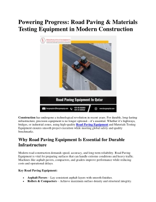 Road Paving & Materials Testing Equipment in Modern Construction