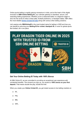 Unlock 2025 Wins with SBH Online Betting ID_ Best Cricket, Football & Blackjack ID Provider