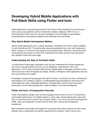 Developing Hybrid Mobile Applications with Full-Stack Skills using Flutter and Ionic