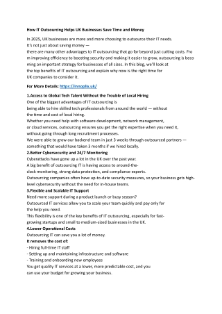 How IT Outsourcing Helps UK Businesses Save Time and Money