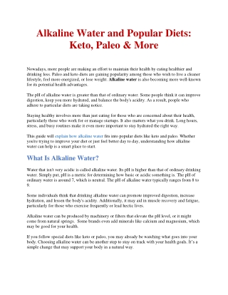 Alkaline Water and Popular Diets Keto, Paleo & More