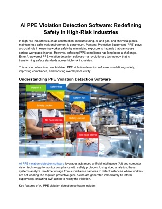 AI PPE Violation Detection Software: Redefining Safety in High-Risk Industries