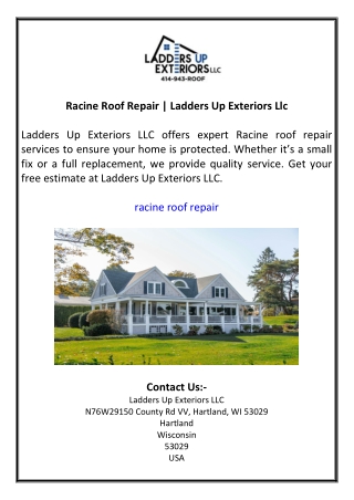 Racine Roof Repair  Ladders Up Exteriors Llc