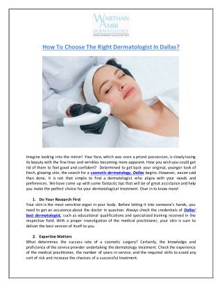 How To Choose The Right Dermatologist In Dallas?
