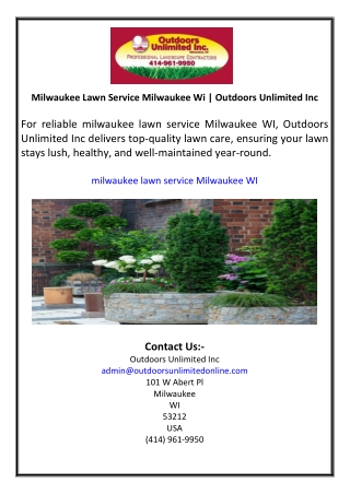 Milwaukee Lawn Service Milwaukee Wi  Outdoors Unlimited Inc