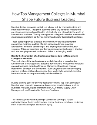 How Top Management Colleges in Mumbai Shape Future Business Leaders
