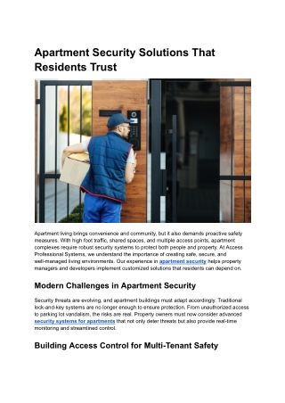 Apartment Security Solutions That Residents Trust