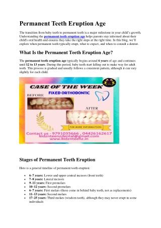 Permanent Teeth Eruption Age