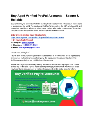Buy Aged Verified PayPal Accounts – Secure & Reliable