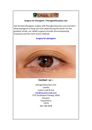 Surgery For Pterygium | Pterygiumhouston.com