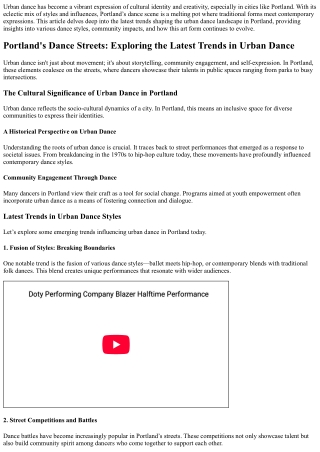 Portland's Dance Streets: Exploring the Latest Trends in Urban Dance