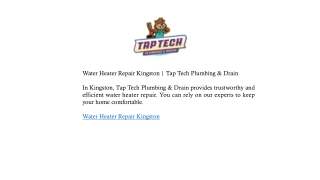 Water Heater Repair Kingston | Tap Tech Plumbing & Drain