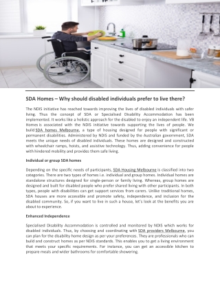 SDA Homes – Why should disabled individuals prefer to live there
