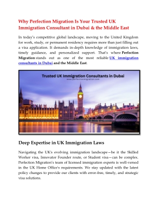 Why Perfection Migration Is Your Trusted UK Immigration Consultant in Dubai