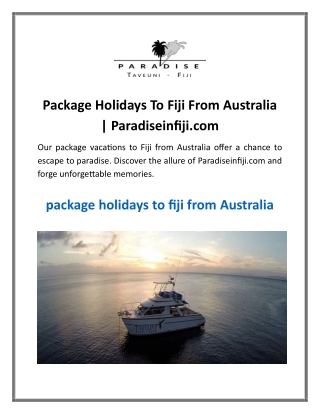 Package Holidays To Fiji From Australia