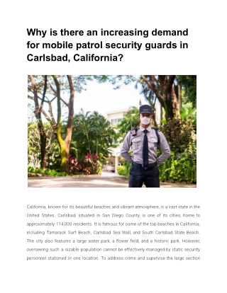 Why is there an increasing demand for mobile patrol security guards in Carlsbad, California