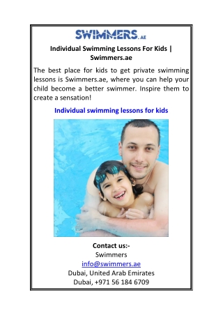 Individual Swimming Lessons For Kids Swimmers.ae