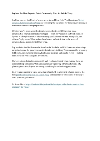 Explore the Most Popular Gated Community Flats for Sale in Vizag