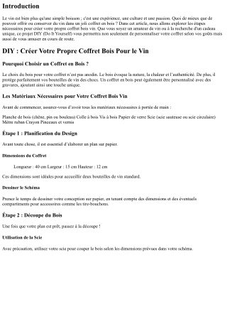 DIY : Créer Votre Propre Coffret Bois Pour le Vin